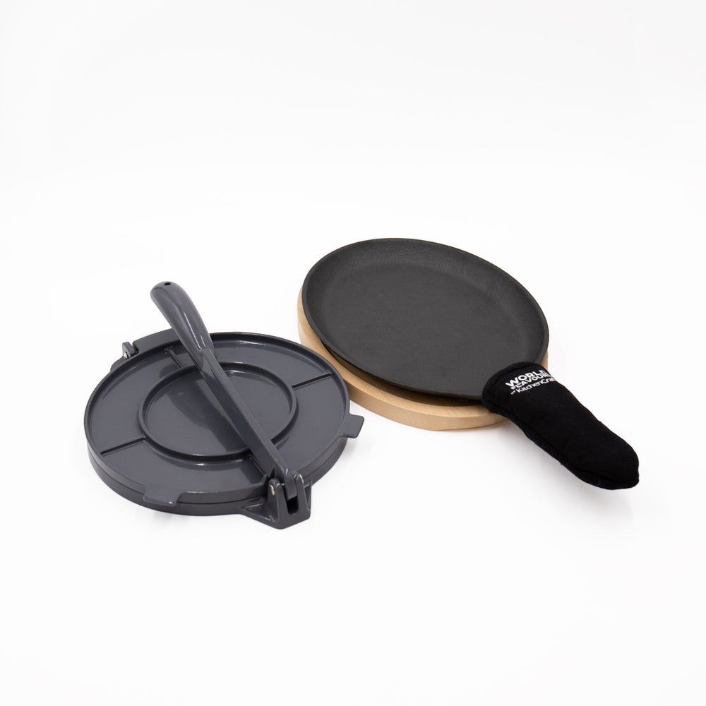 2pc Mexican Cooking Set with Tortilla Press and Cast Iron Fajita Sizzler image 1