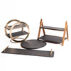 4pc Slate Serveware Set with Geometric Serving Stand, 2-Tier Slate & Wood Stand, Platter with Brass Handles and Turntable