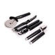 4pc Onyx Black Utensil Set with Multi-Function Can Opener, Pizza Wheel, Garlic Press and Euro Peeler