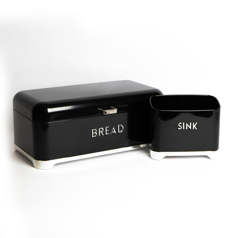 6pc Midnight Black Kitchenware Set including Five Stainless Steel Knives with a Metal Storage Block and Sink Tidy image 1