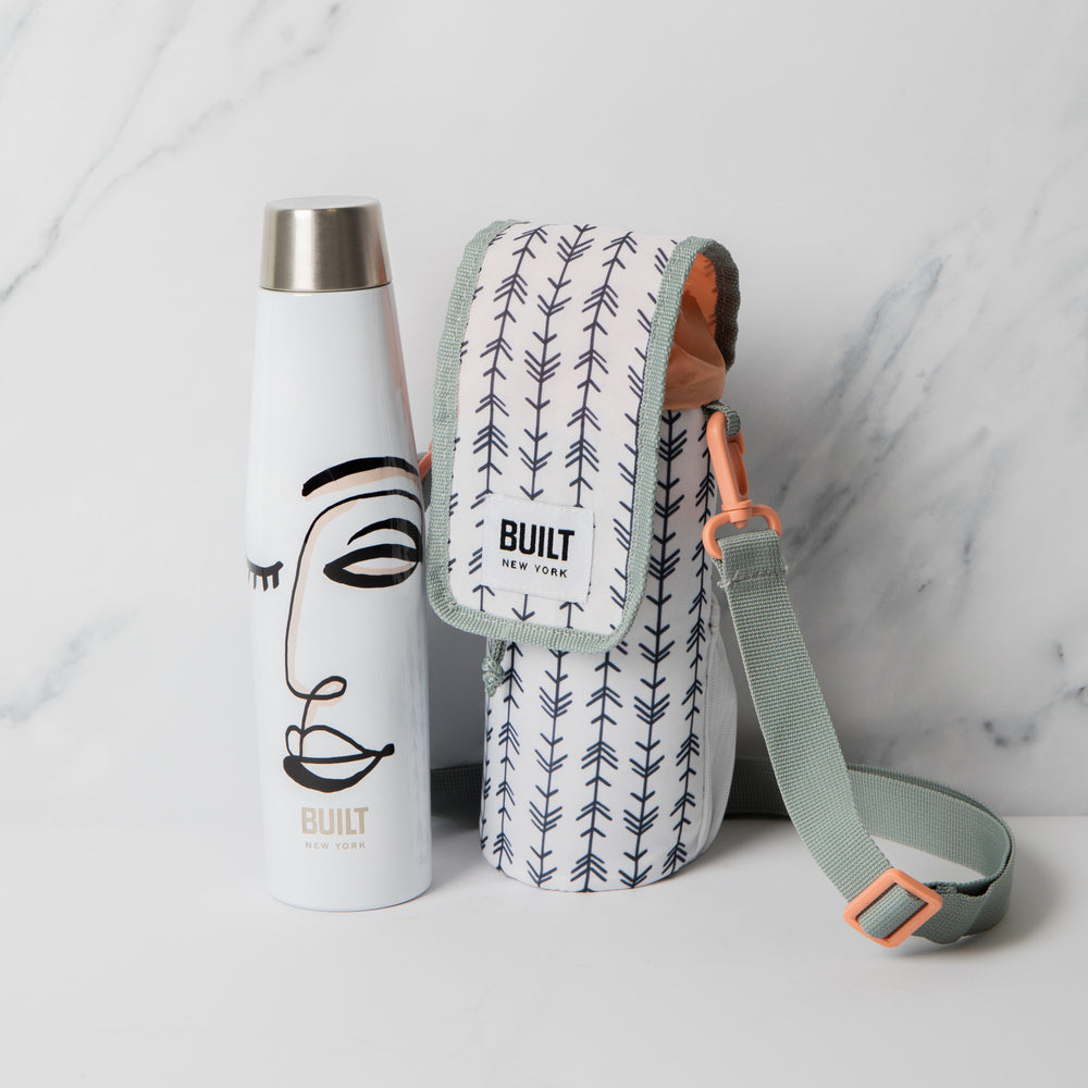 2pc Hydration Travel Set with 540ml Stainless Steel Apex Water Bottle and White Insulated Bottle Bag - Belle Vie image 1