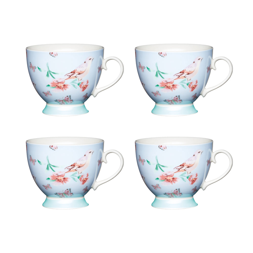 Set of 4 KitchenCraft China Blue Birds Mugs image 1