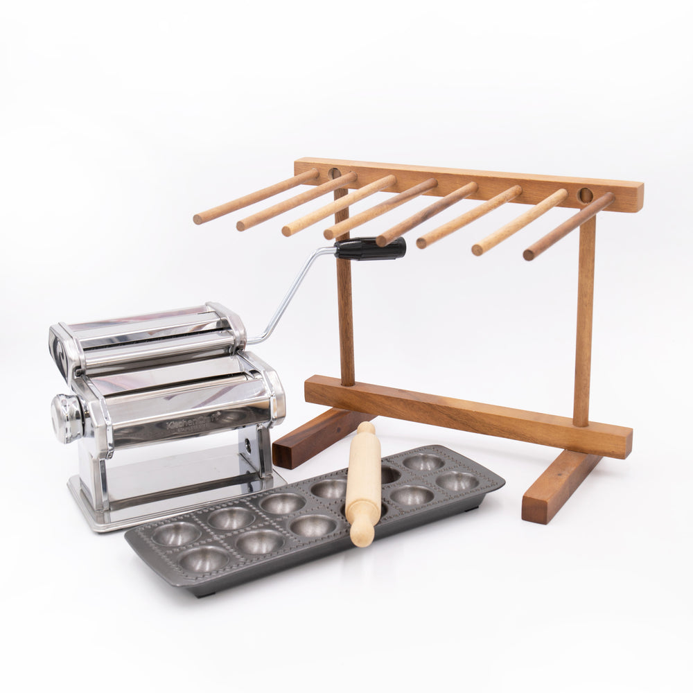 4pc Pasta Making Set with Deluxe Double Cutter Pasta Machine, Pasta Drying Stand, Ravioli Mould and Rolling Pin image 1