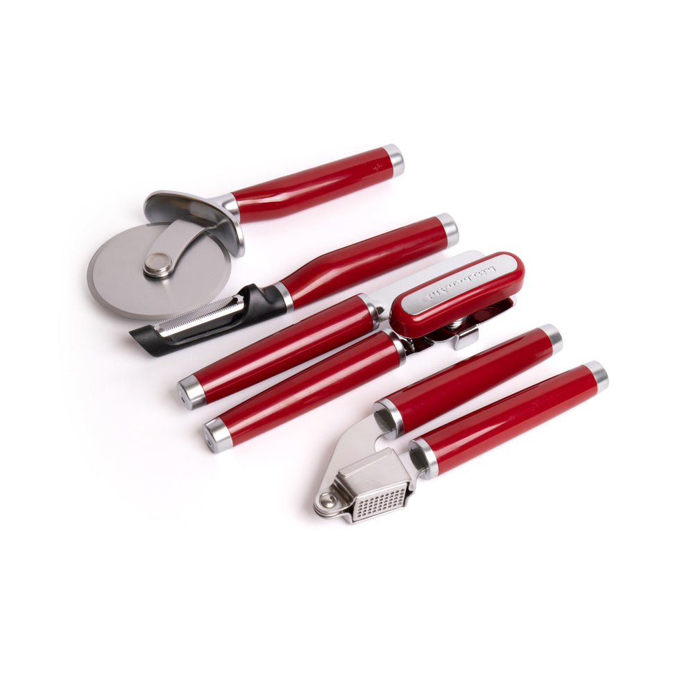 4pc Empire Red Kitchen Utensil Set with Multi-Function Can Opener, Pizza Wheel, Garlic Press & Euro Peeler image 1