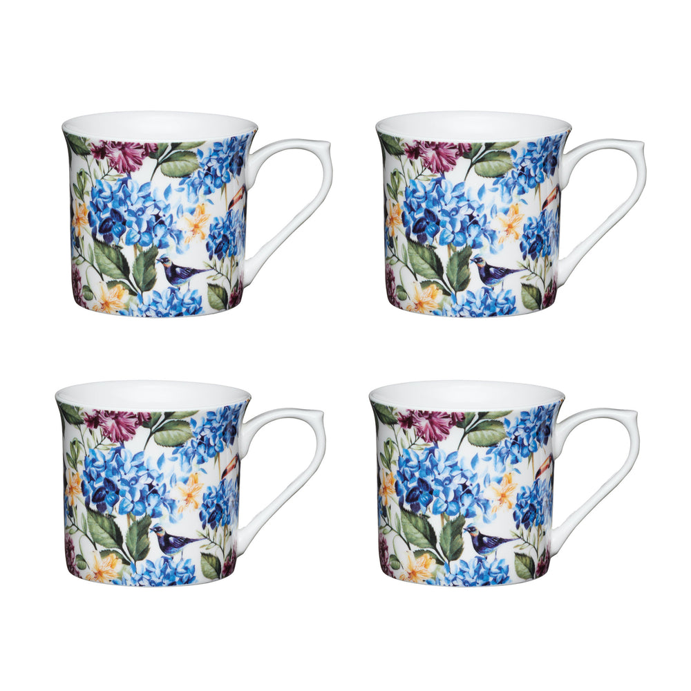 Set of 4 KitchenCraft Fluted China Country Floral Mugs image 1