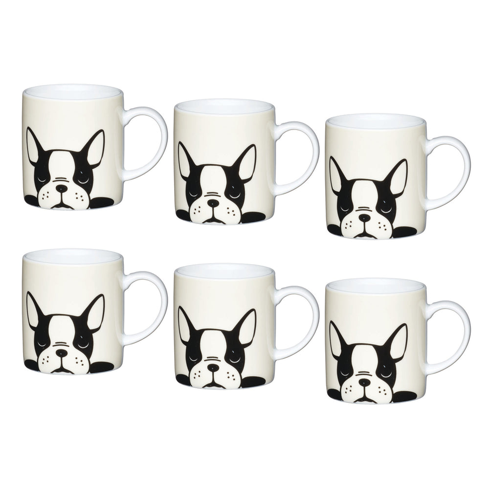 Set of 6 KitchenCraft 80ml Porcelain French Bulldog Espresso Cups image 1