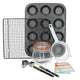 10pc Mince Pie Gifting Set with, 12-hole Baking Pan, Cooling Rack, Glass Jar, Star Cutters, Seive, Jar Labels and Labelling Pens