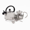 4pc Tea Set with Glass Teapot 600ml, Whistling Kettle 1.3L, Tea Strainer with Stand and Stainless Steel Tea Infuser image 1