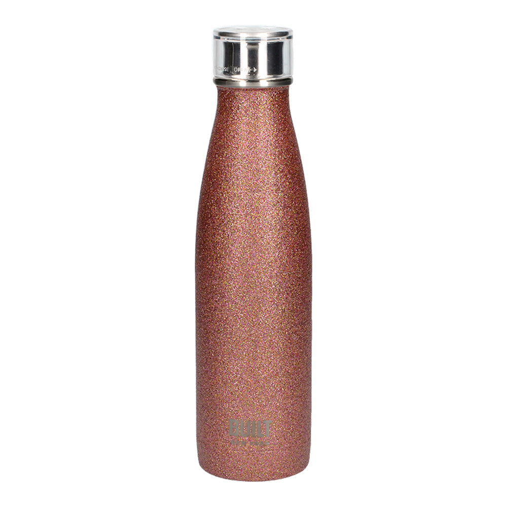 BUILT 500ml Double Walled Stainless Steel Water Bottle Rose Gold Glitter image 1