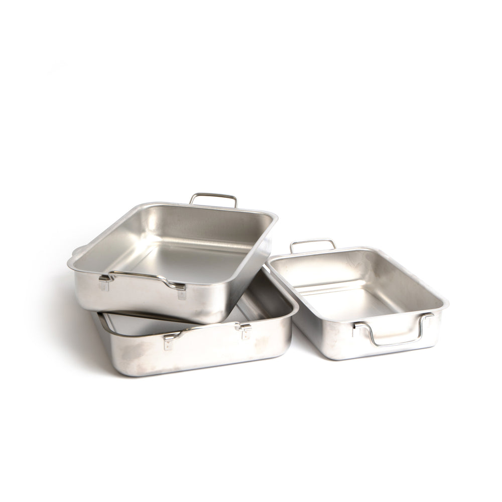 Set of Three Stainless Steel Heavy Duty Roasting Pans, 27cm x 20cm, 32cm x 23cm & 37cm x 27cm image 1