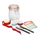 4pc Cake In A Jar Gift Set with Deluxe Glass Jar, Decorating Ribbon, Jar Labels and Labelling Pens