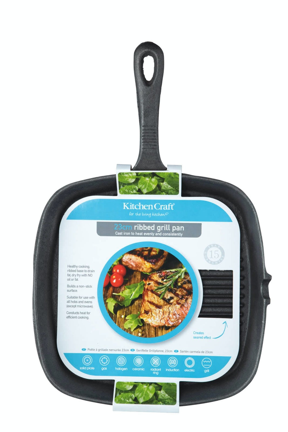 KitchenCraft Cast Iron Square Grill Pan, 23cm