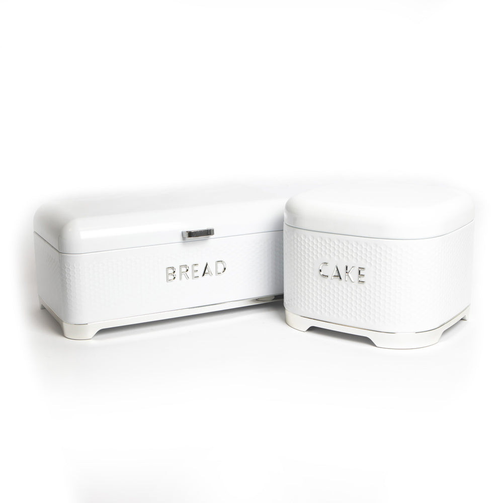 2pc Gift-Tagged Iced Latte Kitchen Storage Set with Textured Steel Cake Tin and Bread Bin - Lovello image 1