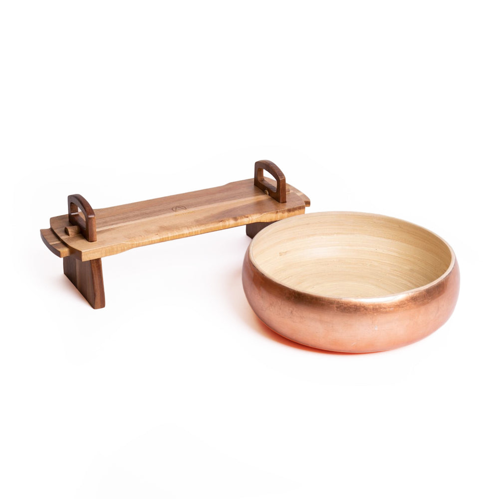 2pc Wooden Serveware Set with Bamboo Serving Bowl and Large Acacia Wood Antipasto Platform Platter image 1