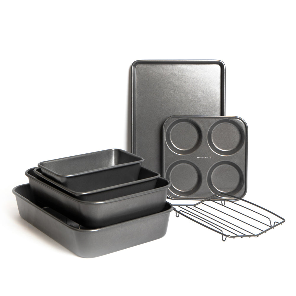 7pc Non-Stick Cooking Set with 2x Roasting Pans, Roasting Rack, 2x Baking Trays, Loaf Tin and Yorkshire Pudding Pan image 1