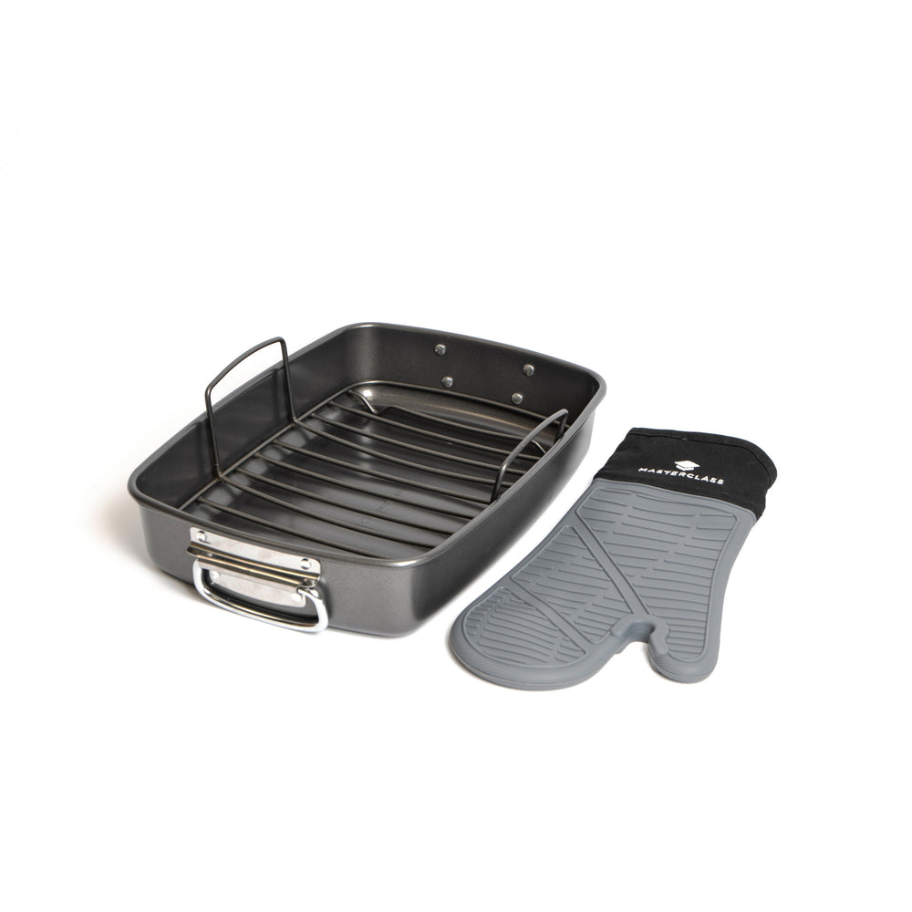 2pc Roasting Set with Non-Stick Large Roasting Tin with Rack and Silicone Single Oven Glove image 1