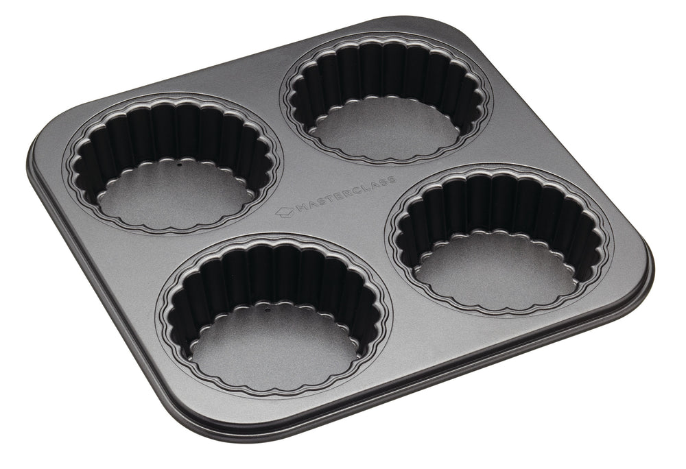 MasterClass Non-Stick Four Hole Loose Base Fluted Mini Tartlet Pan image 1