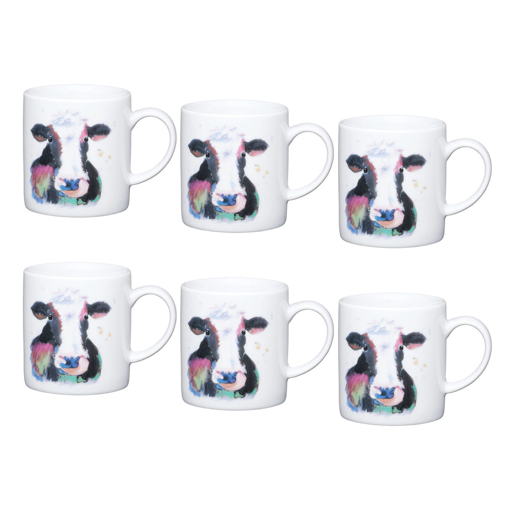 Set of 6 KitchenCraft 80ml Porcelain Watercolour Cow Espresso Cups image 1