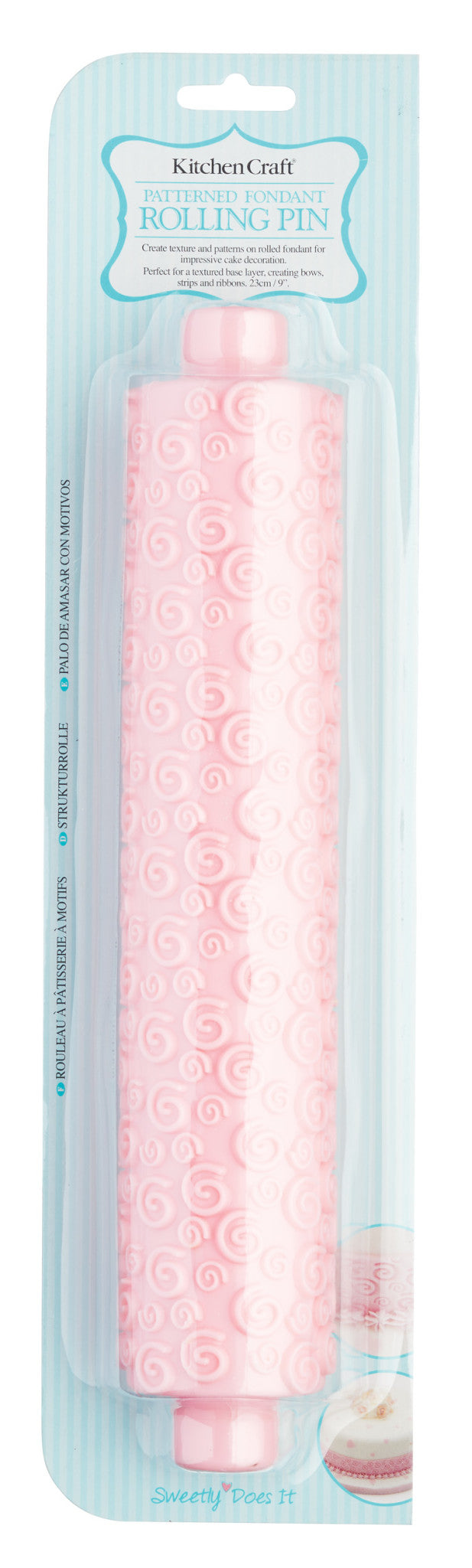 KitchenCraft Sweetly Does It Fondant Rolling Pin with Embossed Textured Swirl Pattern, Pink, 27 cm image 1