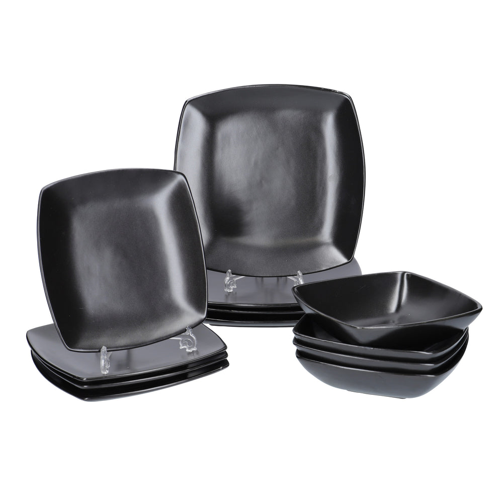 Creative Tops Raven 12 Piece Black Stoneware Square Dinner Set, Black, 12-Piece image 1