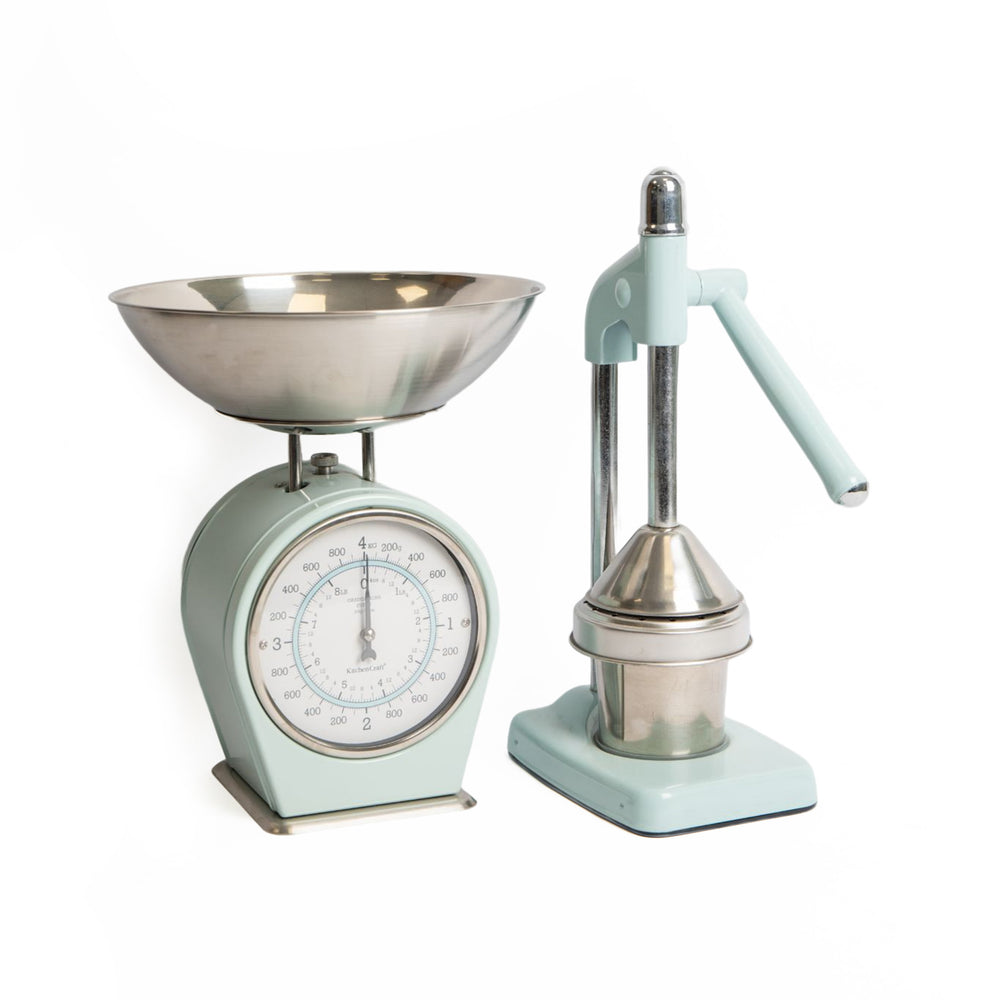 2pc Vintage Blue Heavy Duty Kitchen Set including Mechanical Scales and Heavy-Duty Lever-Arm Juicer image 1