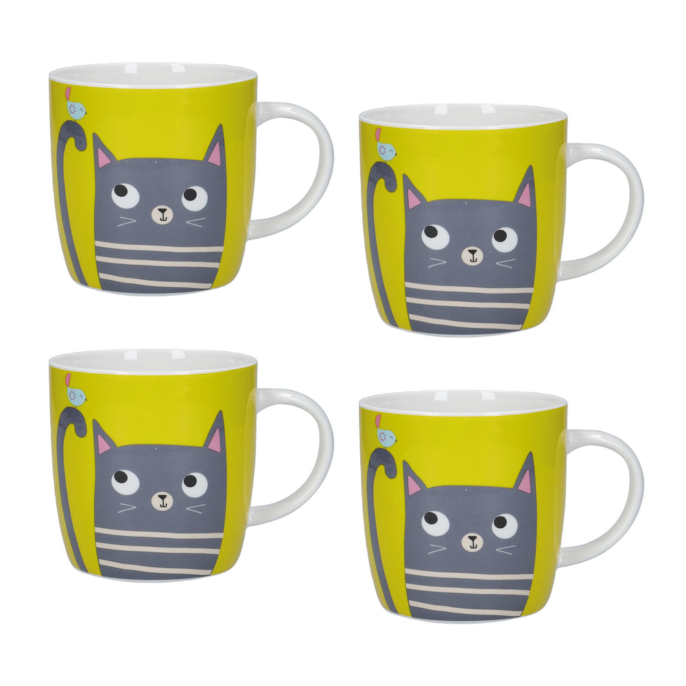 Set of 4 KitchenCraft China 425ml Cat Barrel Shaped Mugs image 1