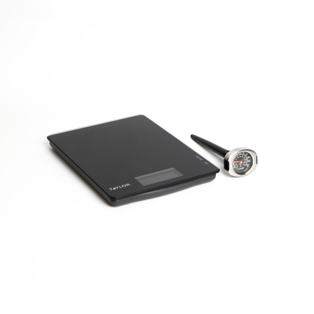 2pc Kitchen Tools Set including Black Glass Digital Kitchen Scales 5kg and Stainless Steel Instant Read Probe Thermometer image 1