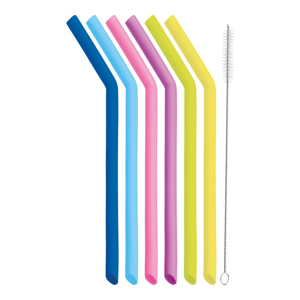 KitchenCraft Set of Six Silicone Straws with Cleaning Brush image 1