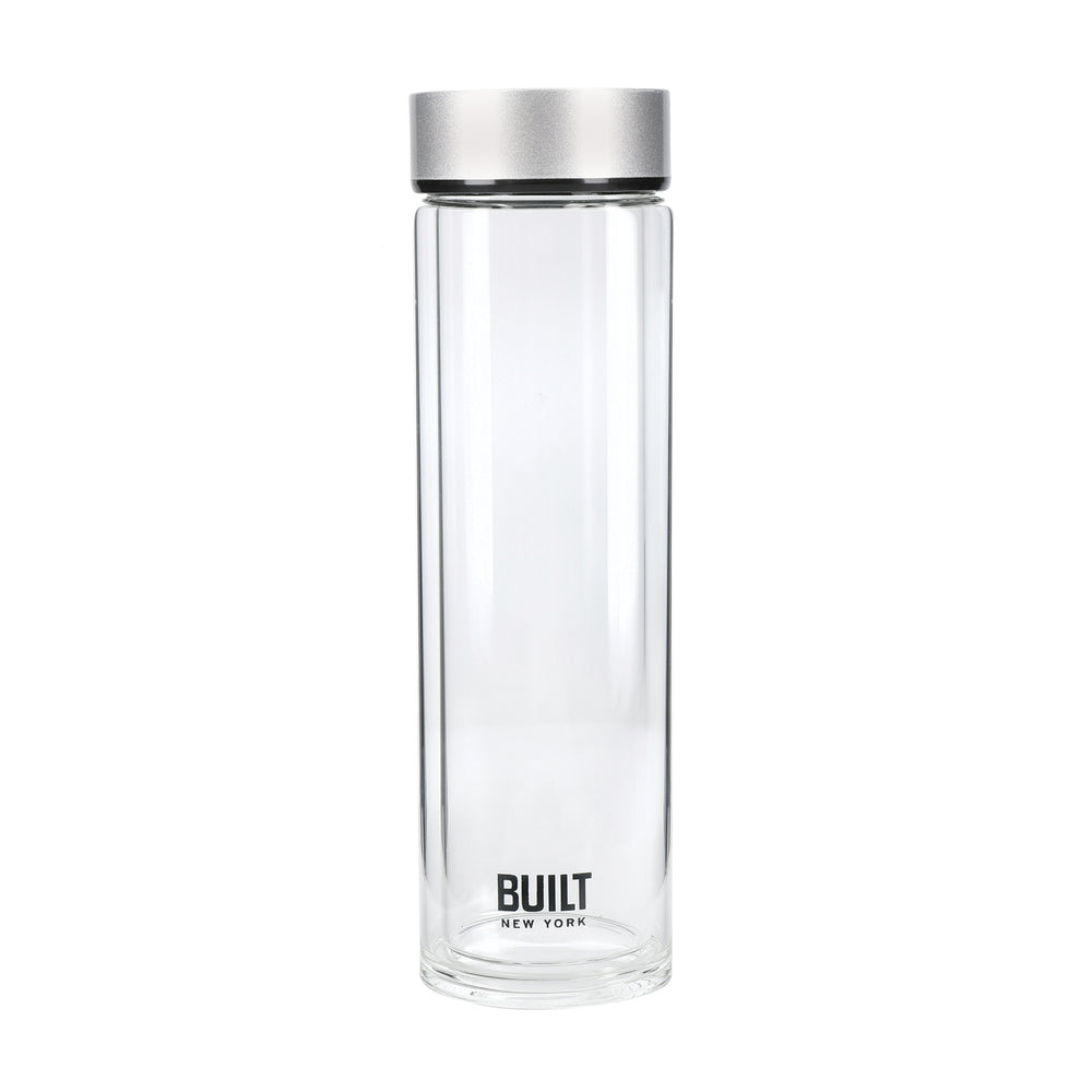 BUILT Tiempo 450ml Insulated Water Bottle, Borosilicate Glass / Stainless Steel - Silver image 1