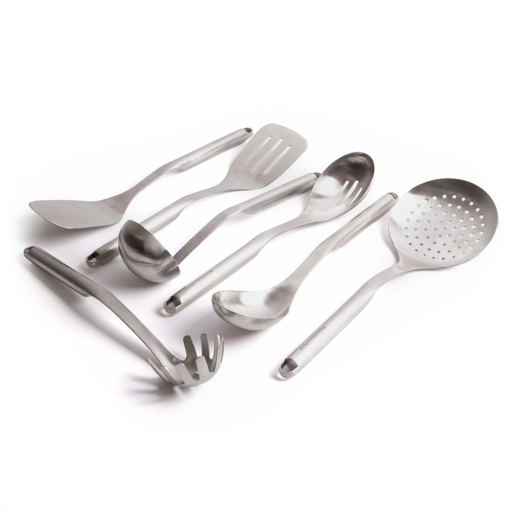 7pc Stainless Steel Utensil Set with Slotted Spoon and Turner, Cooking Spoon, Ladle, Pasta Server, Strainer and Fish Slice image 1