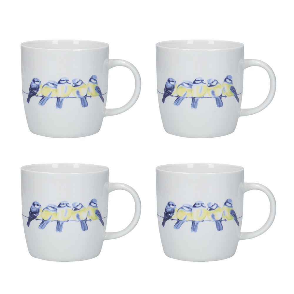 Set of 4 KitchenCraft China 425ml British Birds Line Shaped Mugs image 1