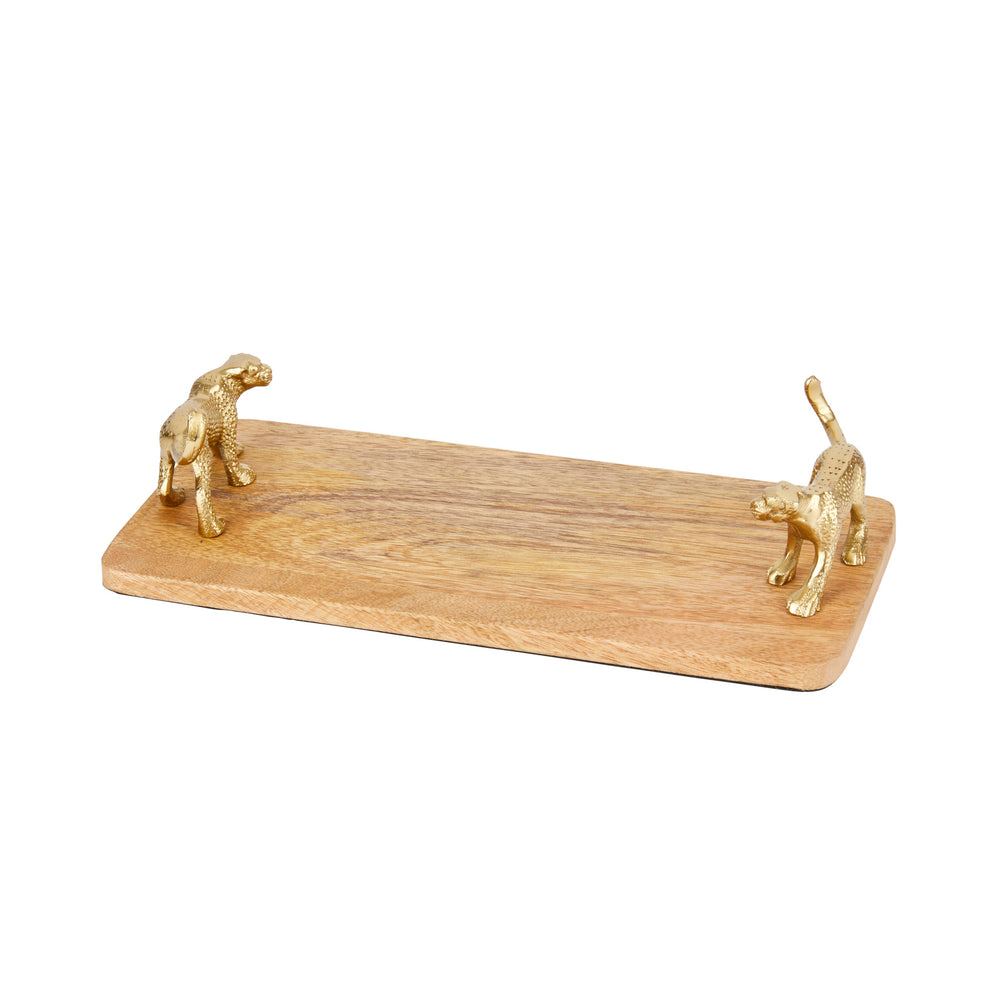 Artesà Mango Wood Rectangular Serving Platter with Leopard Handles image 1