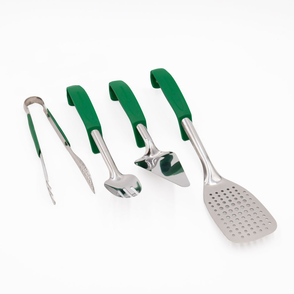 MasterClass Utensil Set with Slotted Turner, Cake Server, Buffet Salad Fork and Buffet Tongs - Green image 1