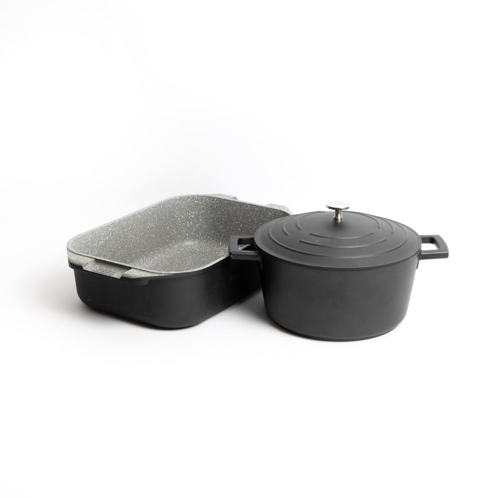 2pc Cookware Set with Black Non-Stick Cast Aluminium Casserole Dish, 4L and Roasting Pan, 34cm image 1
