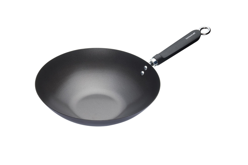 KitchenCraft World of Flavours Oriental Carbon Steel Non-Stick Wok, 30cm image 1