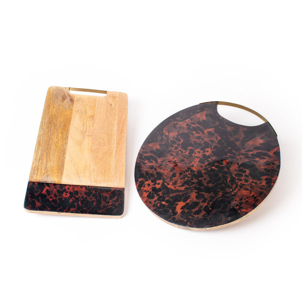 2pc Serving Platter Set with Mango Wood Serving Platters with Tortoise Shell Resin, Round and Rectangular image 1