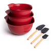 6pc Baking Set with Bamboo & Silicone Spatula, Mixer Spatula, Pastry Brush and 3x Red Nesting Mixing Bowls with Non-Slip Bases image 1