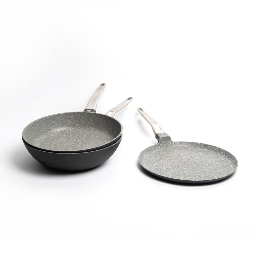 3pc Non-Stick Cookware Set with Cast Aluminium Wok 28cm, Frying Pan 28cm and Crepe Pan 28cm image 1