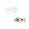 3pc Drinkware Set with 2x Iridescent Gin Glasses and Lazy Fish Stainless Steel Corkscrew image 1