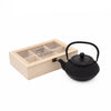 2pc Tea Set including Black Cast Iron Japanese Teapot, 600ml with Infuser and Wooden Compartment Tea Box image 1