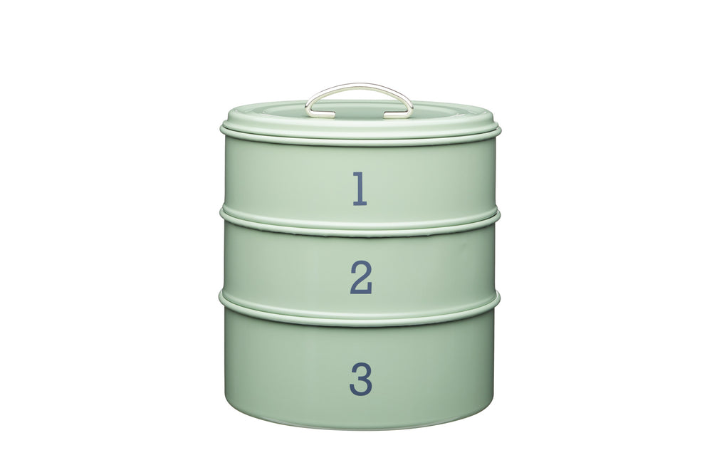 Living Nostalgia 3-Tier Metal Cake Storage Tin - English Sage Green image 1