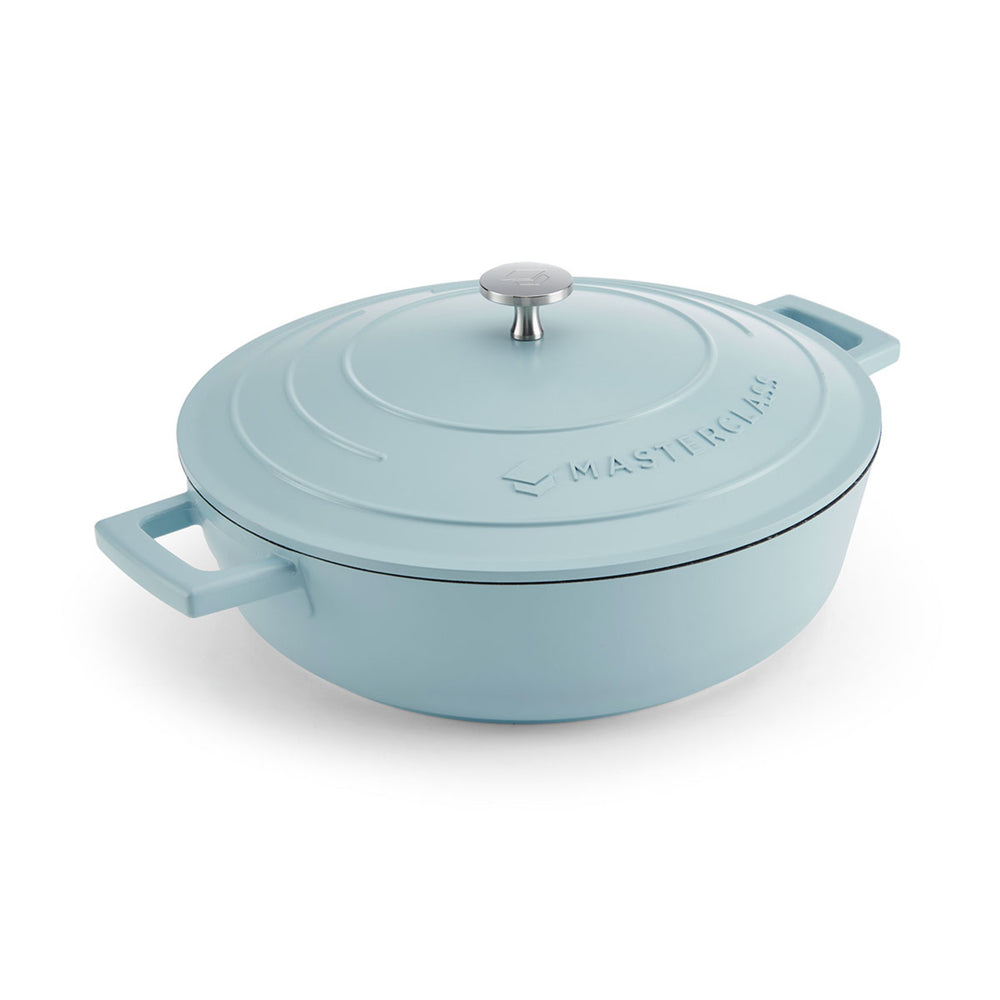 MasterClass Sky Blue Cast Aluminium Shallow Casserole Dish with Lid, 4 L image 1