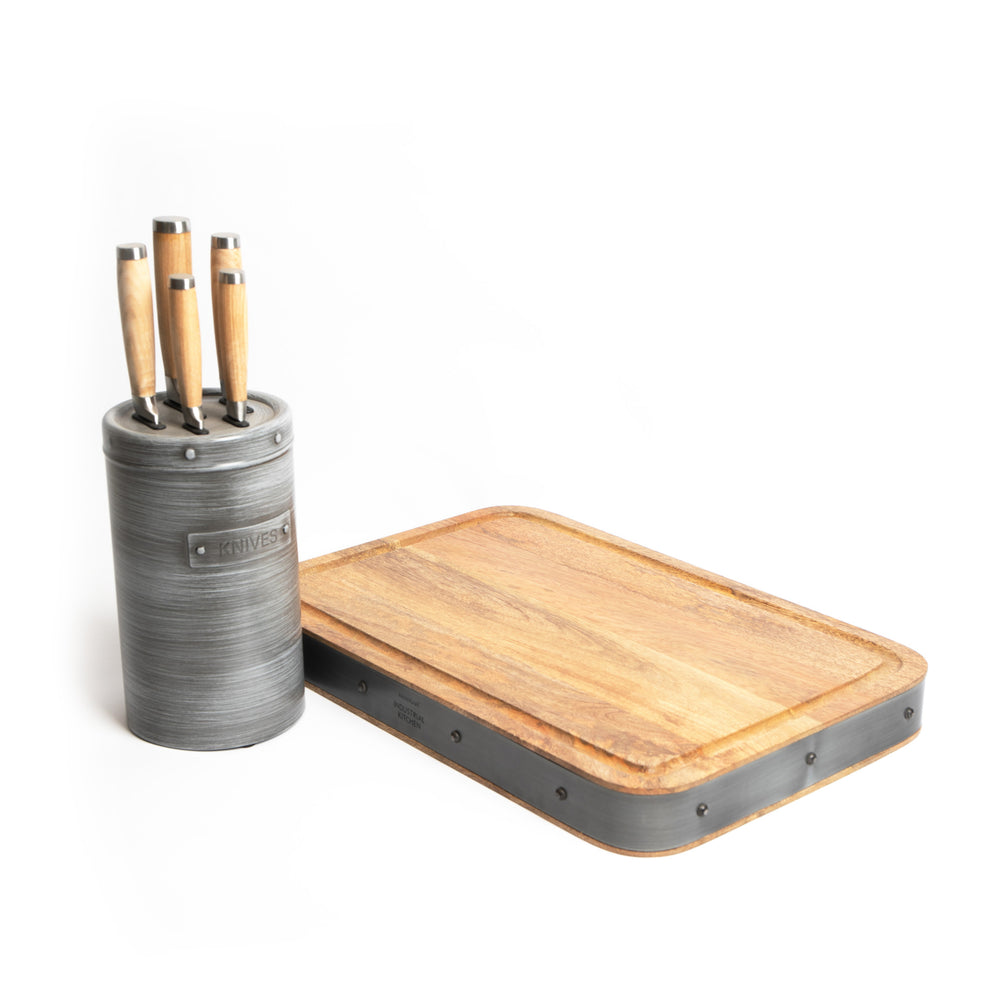 6pc Chopping Bundle with 5pc Knife Set & Metal Storage Block and Rectangular Mango Wood Butchers Block image 1